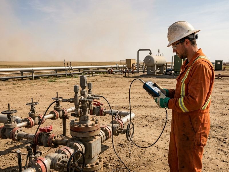 Pipeline field technician at an industrial site